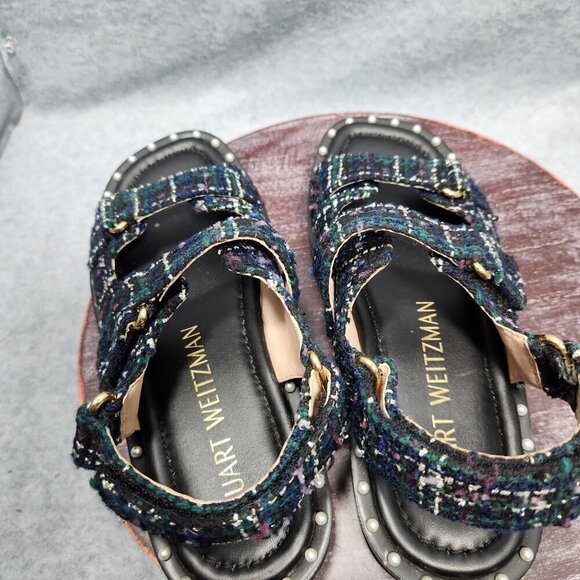 Stuart Weitzman Zoe Lift Sandals in Tartan Tweed Size 7b - Picture 9 of 10